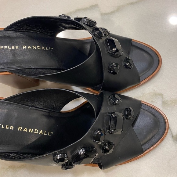 Loeffler Randall Sandals size 8 Black Jeweled Block Heel - Picture 6 of 11